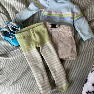 Maplelea Started Set Taryn Striped Tights and Blue Shoes Set